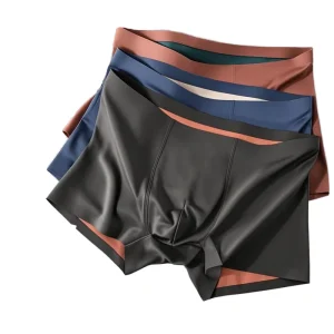 Men’s Ice Silk Seamless Color Block Boxer Briefs Silk Blend Breathable Flat Trunks For Everyday Comfort & Style Mens Underwear