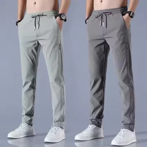 Men’s Ice Silk Stretch Casual Pants Lightweight Summer Sports Trousers Breathable Straight Loose Fit Sports Pants
