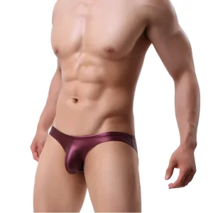 Men’s Imitation Leather Low-Rise Boxer Shorts Breathable Knitted Fabric Chinese Sexy Panty