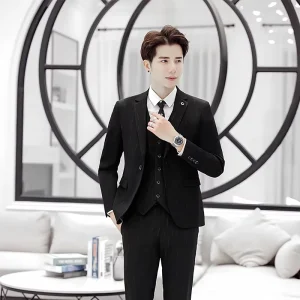 Men’s Italian Style 3 Piece Plus Size Breathable Slim Fit Wedding Groomsmen Prom Business Suit One Button Blazer Jacket