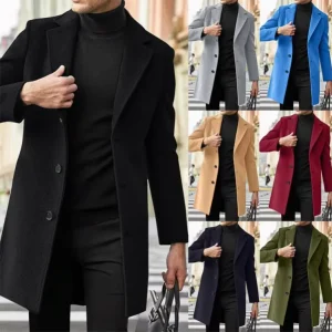 Men’s Jacket Coat Windbreaker Mid-Length Woolen Coat 100% Polyester Fiber
