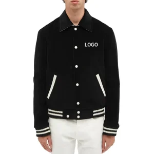 Men’s Jacket Custom Embroidery Logo Black Winter Coat Bomber Jacket Baseball Corduroy Jacket