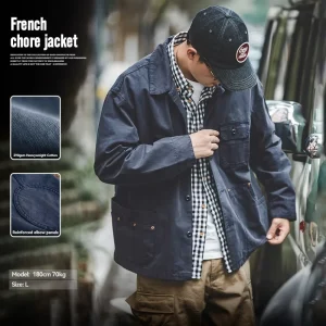 Men’s Jackets French Hunting Coach Jacket Japanese Vintage Multi-Pocket Notch Lapel Spring Workwear Coat