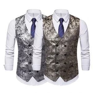 Men’s Jacquard Boutique Waistcoat Double Breasted Feast Evening Party Vest