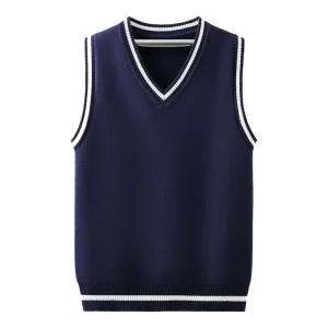 Men’s Jacquard Letters Knitted Sleeveless V Neck Sweater Vest Pullover