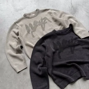 Men’s Jacquard Print Streetwear Pullover Knitwear with Embroidery Knitted Sweater