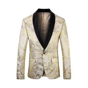 Men’s Jacquard Suit Jacket Casual Outwear Suit Jacket Single Breasted Breathable Plus Size Blazer for Men