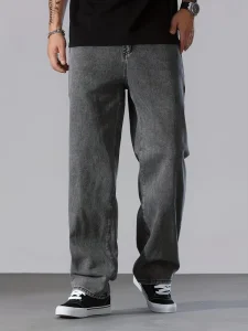 Men’s Jeans American Style Trendy Casual Versatile Loose Straight Long Pants Smoke Gray in Stock