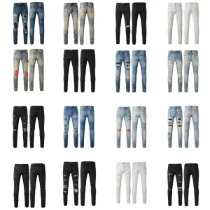 Men’s Jeans Distressed Stonewashed Denim Ripped Blue Patch Beggar Style Mid Waist Slim Fit Skinny Jeans Men