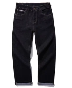 Men’s Jeans Loose Straight Stretchable with Mythical Beast Embroidery Casual Look