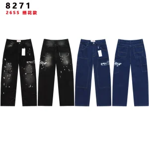 Men’s Jeans New Street Style Double Knee Cargo Pants Distressed Dark Wash Straight Cut Mid Waist for Winter Casual Wear