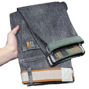 Men’s Jeans Spring Autumn All-Match Trendy Stretch Small Straight Tube Without Belt Mid Long Pants Medium Denim