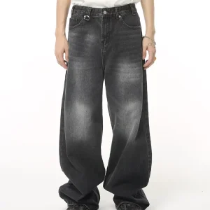 Men’s Jeans Street Wear Hip Hop Casual Wide Leg Jeans Vintage Stone Washed Loose Straight Cargo Baggy Jeans for Men