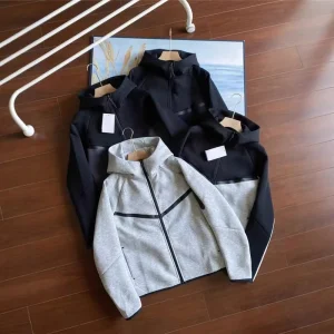Men’s Joggers Sporty Pressed Rubber Hooded Zipper Up Knitted Jacket Style Sports Suits Unisex Tech Fleece Tracksuit