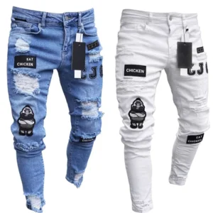 Men’s Knee Hole Zipper Small Foot Hole Motorcycle Pants Zipper Jeans