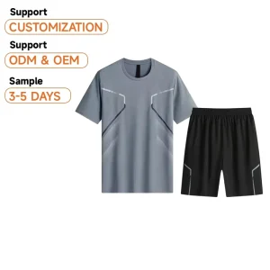 Men’s Knitted 100% Cotton Eco-Friendly T-Shirt Set Soft Moisture-Wicking ODM Activewear Two-Piece Clothing Silk Screen Printed
