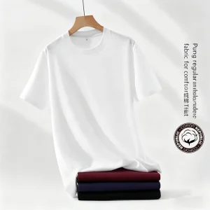 Men’s Knitted Cotton Oversized T-Shirt 220 Grams Heavyweight OEM Customizable Logo Solid Pattern Anti-Wrinkle