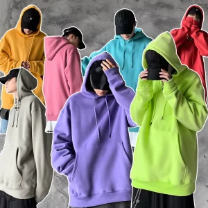 Men’s Knitted Fleece Lined Hooded Sweatshirts, 260 GSM Polyester, Oversized Drop Shoulder Hoodies, Drawstrings, Custom