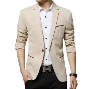 Men’s Knitted Polyester Blazer Jacket Single Breasted Regular Fit Business Suit Pants Zipper Fly