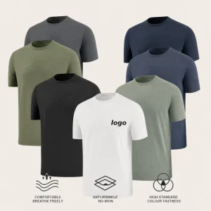 Men’s Knitted Quick Dry Gym Sports T-Shirts for Sleeve Custom Logo Printed 100% Polyester Regular Fit for Fitness Running