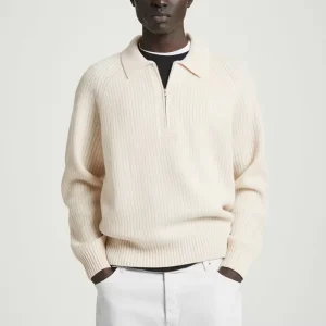 Men’s Knitted Sweater Basic Casual Half Zipper Solid Color Autumn Sweater Pullover Top