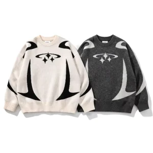 Men’s Knitting Sweater Men’s Knitted Sweater Crew Neck Pullover Abstract Jacquard Knitwear