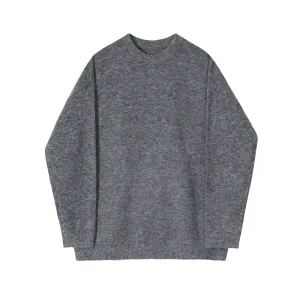 Men’s Knitting Top Casual Loose Round Neck Pullover Sweater Spring Autumn Solid Color Knits