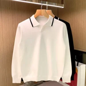 Men’s Knitwear Autumn Knit Top Jumper Long-sleeved Lapel Polo Shirt Cotton Knitted Sweater