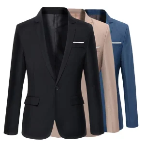 Mens Korean Slim Blazer Solid Color Suit Office Jacket Black Plus Size Male Blazers Mens Coat