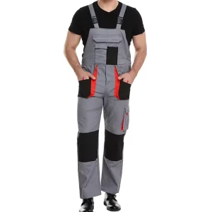 Men’s Labor Work Bib Pants Lightweight Multi Pocket Reinforced Overall with Cordura Knee Pad and Adjustable Shoulder Straps