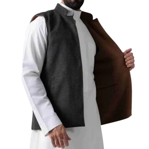 Men’s Lamb Coat Vest for Autumn and Winter, Warm Wool Jacket with Stand Collar, Plus Size Waistcoat Style