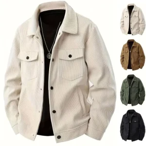 Men’s Lapelled Corduroy Jacket Solid Versatile Casual Work Coat