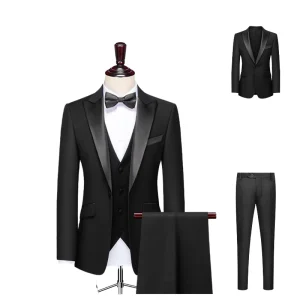 Men’s Light Green Single Breasted Business Blazer Breathable Wedding Tuxedo Jacket Casual Three Piece Suit Worsted