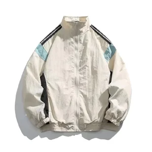 Men’s Lightweight Outdoor Coat Color Patchwork Striped Casual Elastic Bands Running Windbreaker Jacket