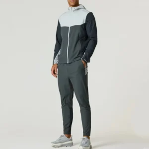 Men’s Lightweight Windbreaker Tracksuit Set Polyamide Windproof Jacket & Breathable Pants With Back Vent & Zip Pockets