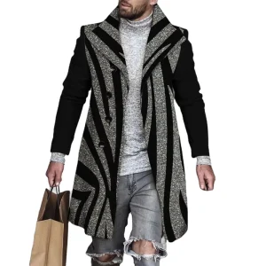 Men’s Long Coat Plaid Pattern Winter Lapel Coat
