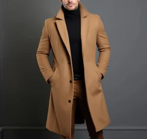 Men’s Long Jacket 4 Color Sizes S-2XL Slim Fit Design Men’s Solid Color Jacket Coats