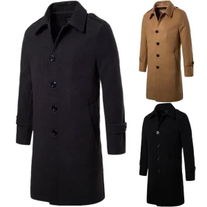 Men’s Long Single-breasted Tweed Trench Coat