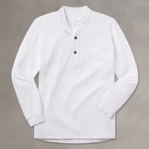 Men’s Long Sleeve Henley Shirts Long Sleeve T Shirt Custom Plain White Cotton T Shirt