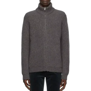 Men’s Long Sleeve Knitwear Cardigan Half High Collar Zipper Knitted Sweater