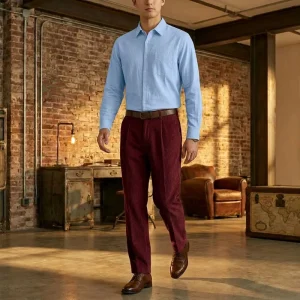 Men’s Long Sleeve Linen Blend Shirt & Corduroy Trousers Formal Casual Suit
