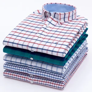 Men’s Long Sleeve Office Dress Shirts Casual Cotton Oxford Plaid 100% Anti Wrinkle Breathable Eco Friendly Moisture