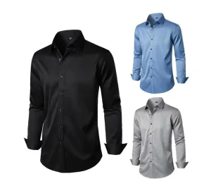 Men’s Long-Sleeved Slim Fit Business Shirt, Solid Color, Multi-Color