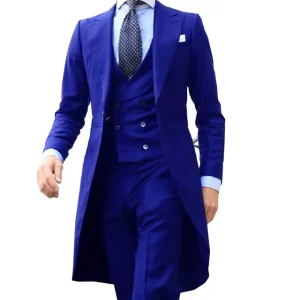 Men’s Long Suit Tuxedo Three-Piece Bridegroom’s Best Man’s Wedding Banquet Blazer Jacket Vest Pant
