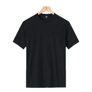 Men’s Loose Fit Quick Drying T-Shirt Solid Pattern Short-Sleeved Sportswear Knitted Digital Real Cold-Water Material Ice Silk