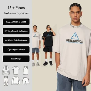 Men’s Loose Fit Small Collar Custom Printed Stone Washed Distressed Oversized T-Shirts
