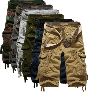 Men’s Loose Multi Pocket Work Pants Shorts Washed 7/10 Pants Loose Cotton Men’s Shorts