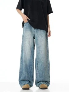 Men’s Loose Straight Baggy Oversized Casual Denim Jeans Washed Vintage Retro