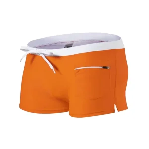 Men’s Low Rise Slim Fit Swim Zipper Pockets Smooth Quick Dry Trunks Briefs Swimwear Swim Shorts