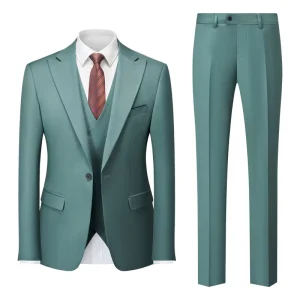 Men’s Luxury Business Casual Suit Wedding Groom’s Dress Worsted Tuxedo Set With Zipper Fly Pants
